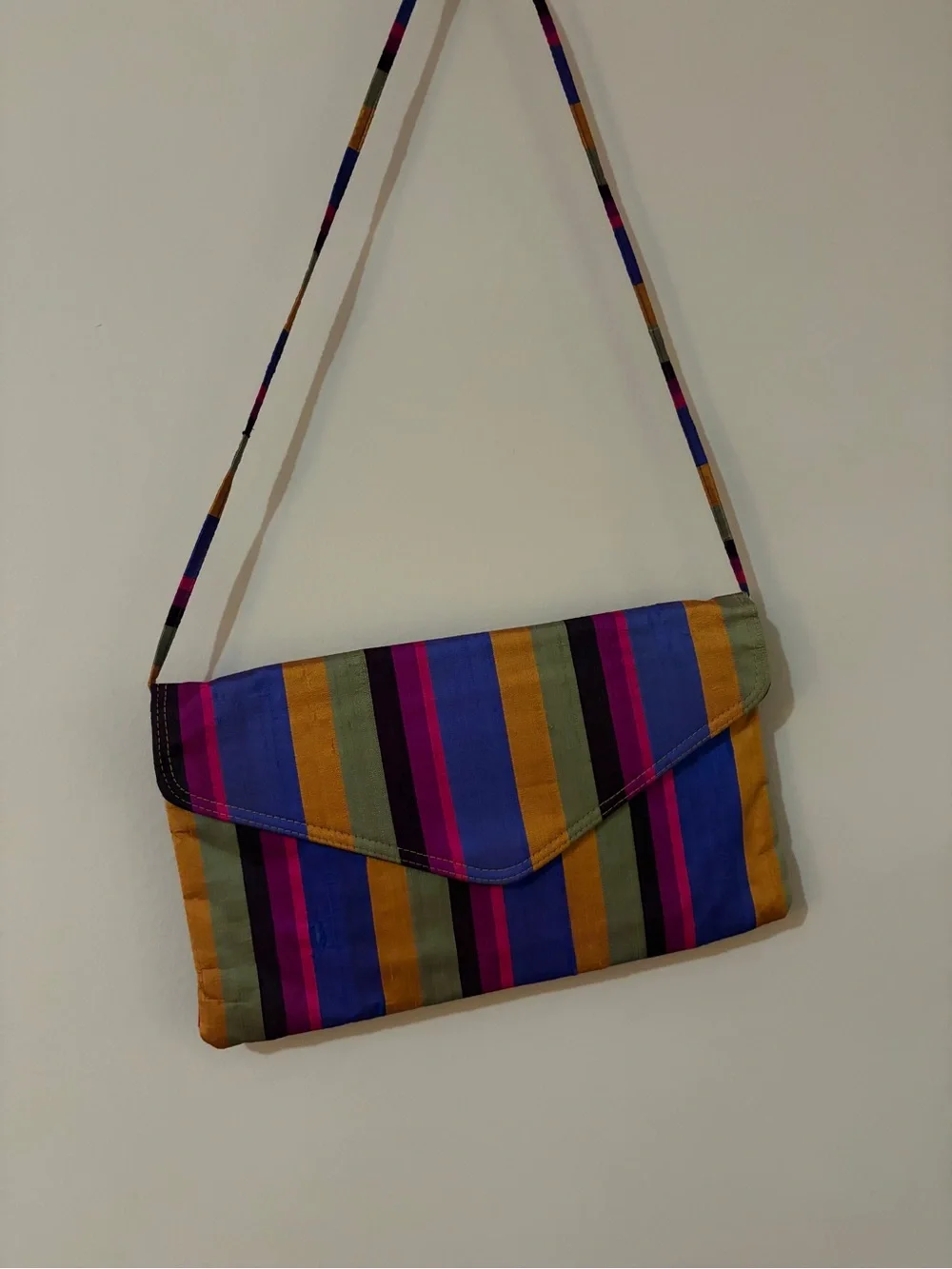 Vintage Y2K Multicolor Woven Envelope Shoulder Bag Clutch Bag Thai Stripes EUC